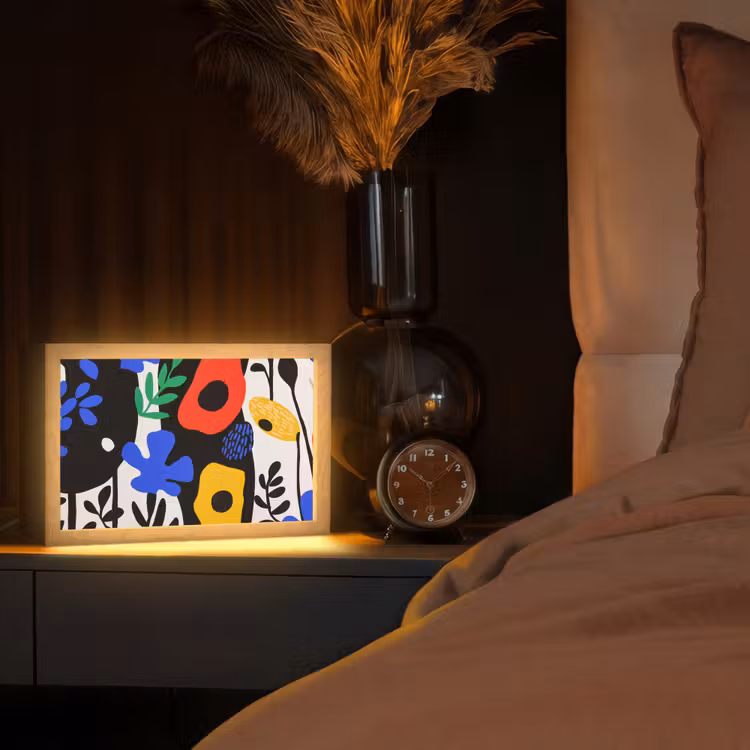Bloemen - Bladeren - Abstract - Zwart Light Box met kabel (Tafellamp) klein -sfeer1
