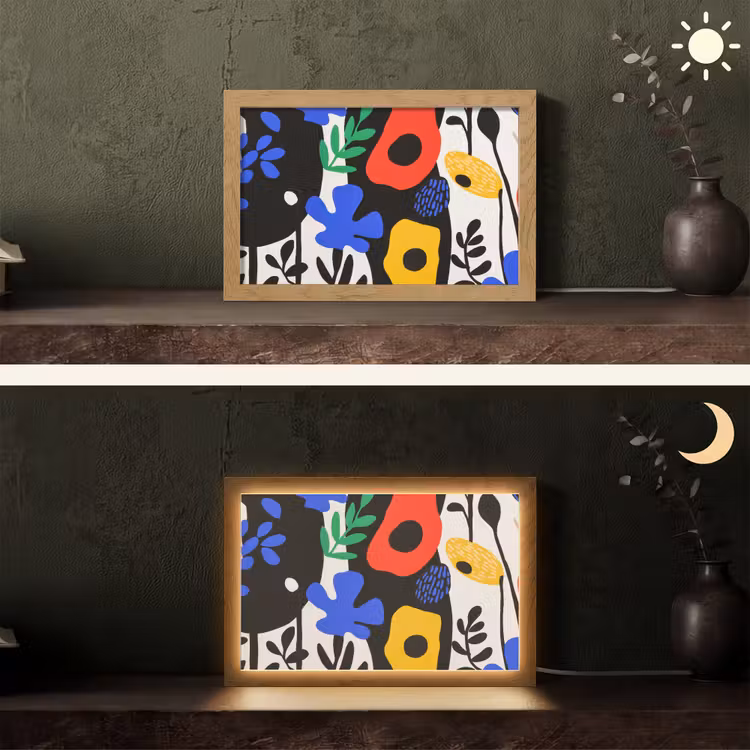 Bloemen - Bladeren - Abstract - Zwart Light Box met kabel (Tafellamp) klein -sfeer3