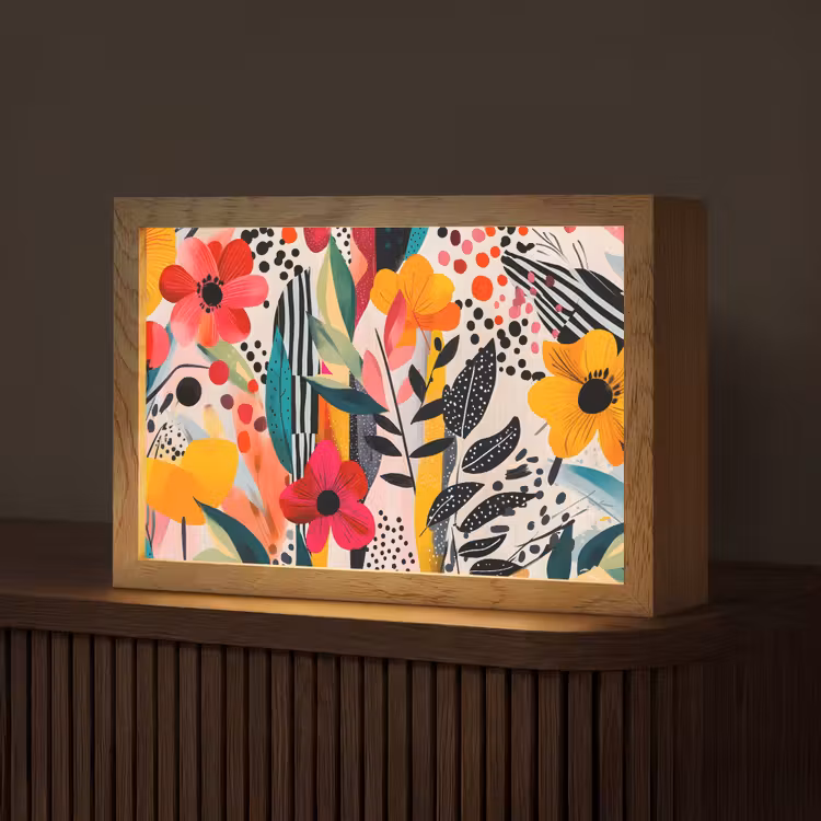Bloemen - Bladeren - Abstract - Kleurrijk Light Box met kabel (Tafellamp) klein -z3d_website