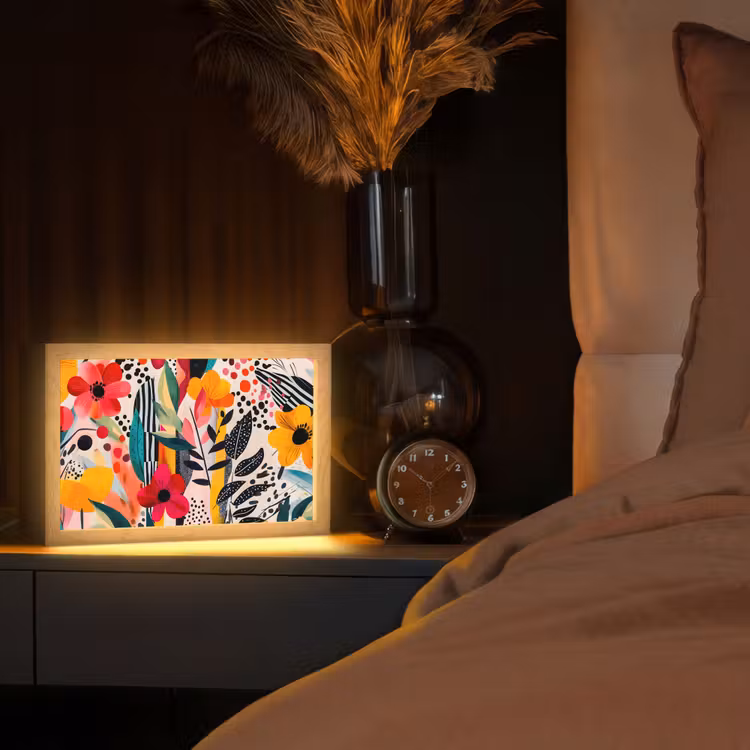 Bloemen - Bladeren - Abstract - Kleurrijk Light Box met kabel (Tafellamp) klein -sfeer1