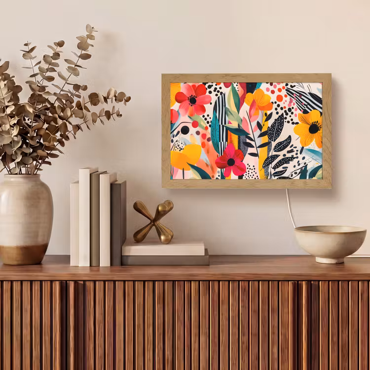 Bloemen - Bladeren - Abstract - Kleurrijk Light Box met kabel (Tafellamp) klein -sfeer2
