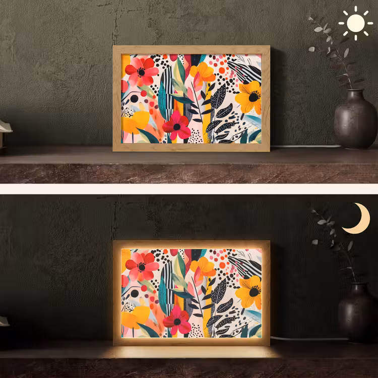 Bloemen - Bladeren - Abstract - Kleurrijk Light Box met kabel (Tafellamp) klein -sfeer3