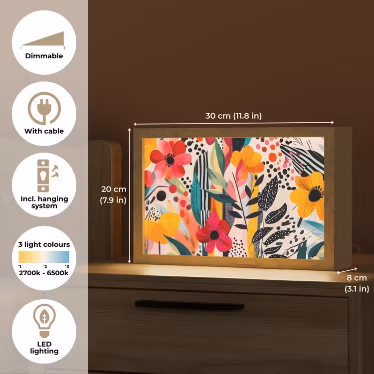 Bloemen - Bladeren - Abstract - Kleurrijk Light Box met kabel (Tafellamp) klein -USP_EN