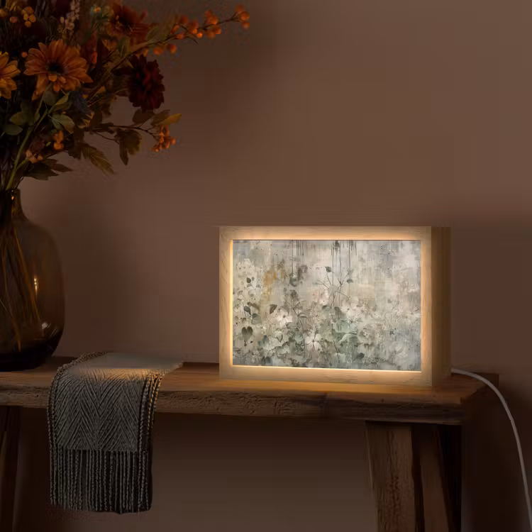 Bloemen - Bladeren - Abstract - Modern Light Box met kabel (Tafellamp) klein -sfeer4