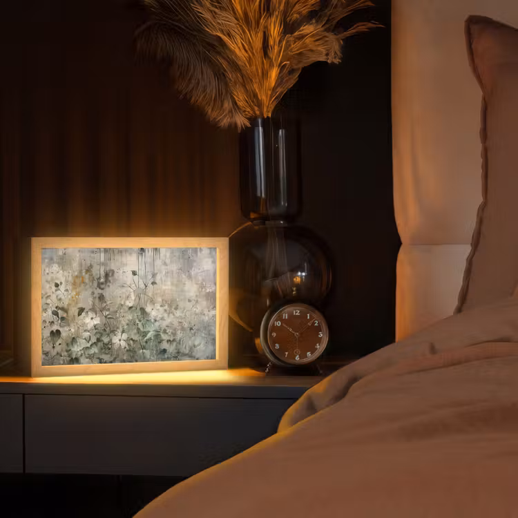 Bloemen - Bladeren - Abstract - Modern Light Box met kabel (Tafellamp) klein -sfeer1