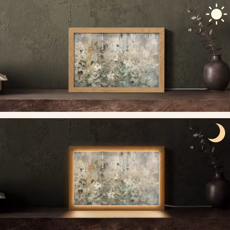 Bloemen - Bladeren - Abstract - Modern Light Box met kabel (Tafellamp) klein -sfeer3