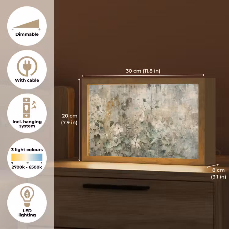 Bloemen - Bladeren - Abstract - Modern Light Box met kabel (Tafellamp) klein -USP_EN