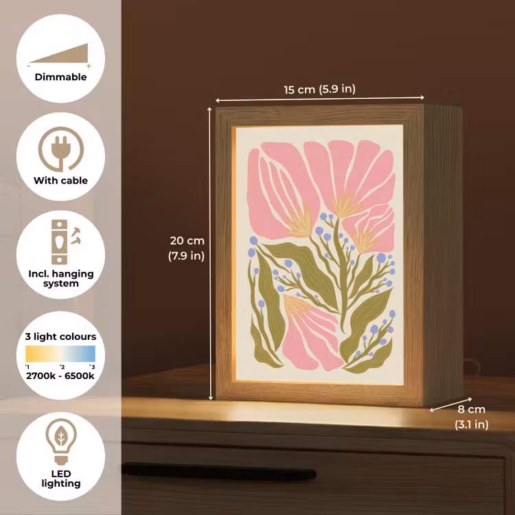 Bloemen - Bladeren - Abstract - Roze Light Box met kabel (Tafellamp) klein -USP_EN