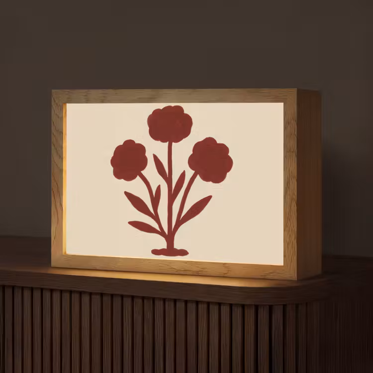 Bloemen - Bladeren - Rood - Minimalistisch Light Box met kabel (Tafellamp) klein -z3d_website