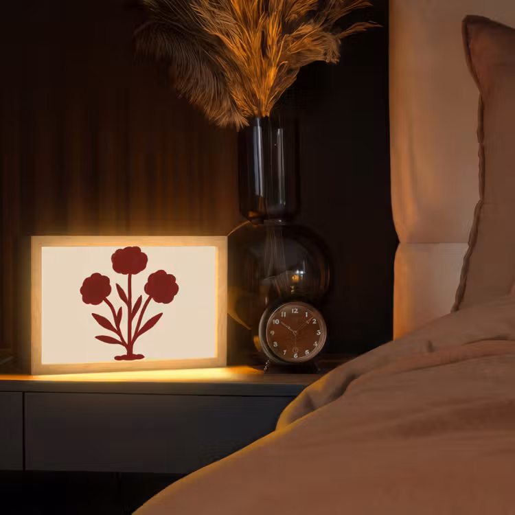 Bloemen - Bladeren - Rood - Minimalistisch Light Box met kabel (Tafellamp) klein -sfeer1