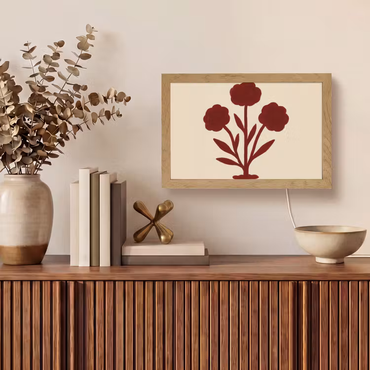Bloemen - Bladeren - Rood - Minimalistisch Light Box met kabel (Tafellamp) klein -sfeer2