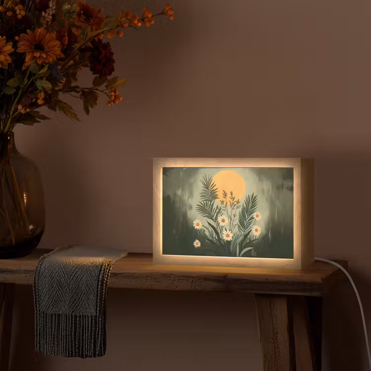Bloemen - Bladeren - Zon - Groen Light Box met kabel (Tafellamp) klein -sfeer4