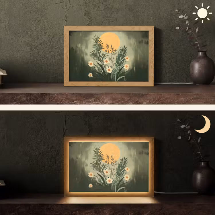 Bloemen - Bladeren - Zon - Groen Light Box met kabel (Tafellamp) klein -sfeer3