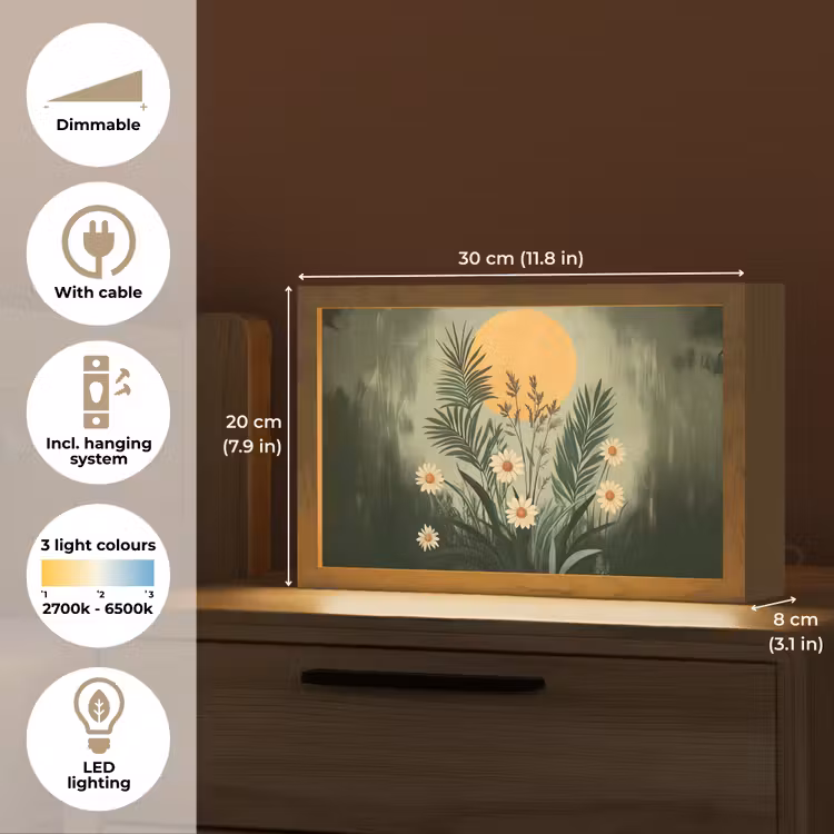 Bloemen - Bladeren - Zon - Groen Light Box met kabel (Tafellamp) klein -USP_EN