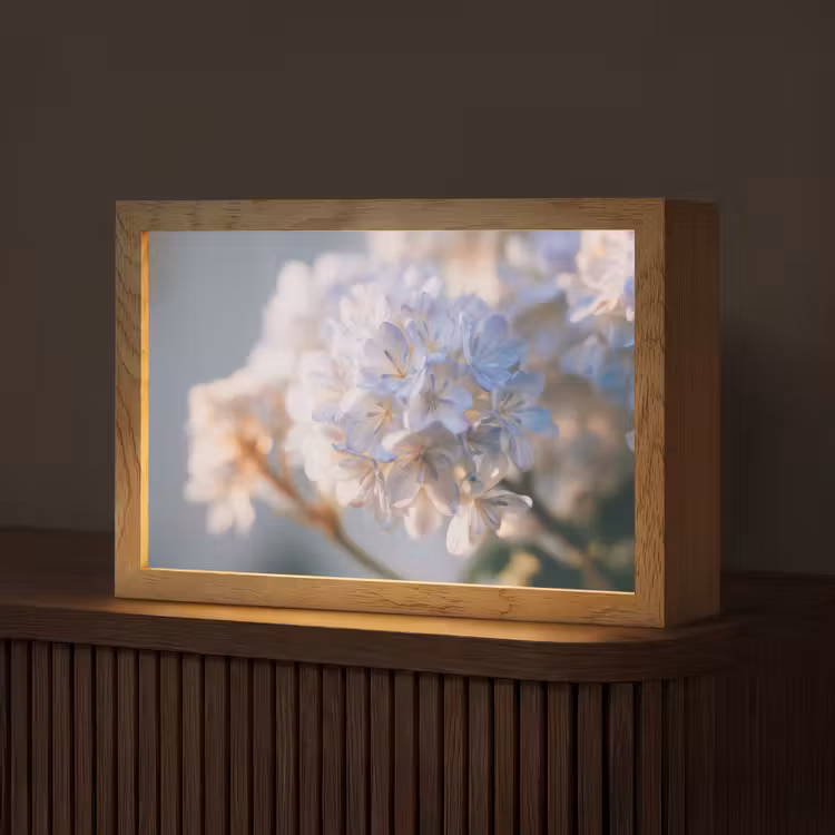 Bloemen - Lichtblauw - Wazig - Trosje Light Box met kabel (Tafellamp) klein -z3d_website