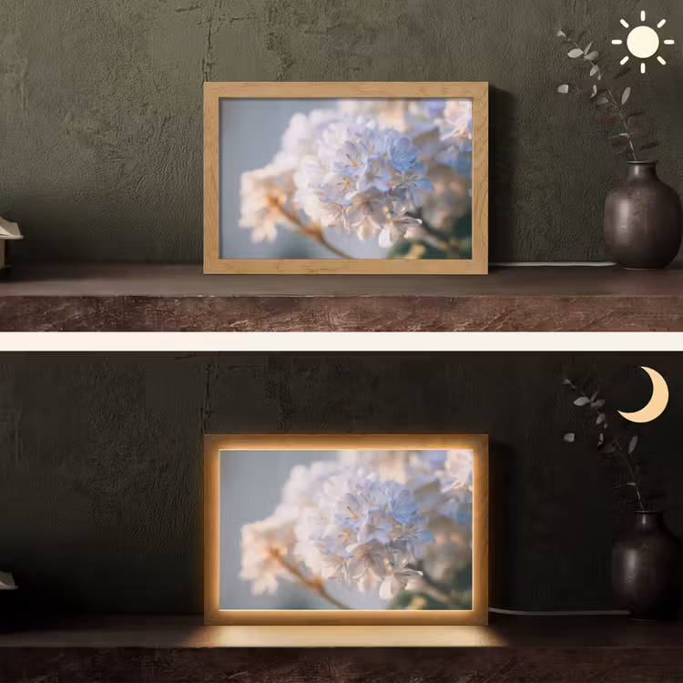 Bloemen - Lichtblauw - Wazig - Trosje Light Box met kabel (Tafellamp) klein -sfeer3