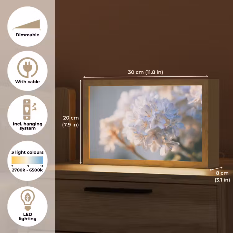Bloemen - Lichtblauw - Wazig - Trosje Light Box met kabel (Tafellamp) klein -USP_EN