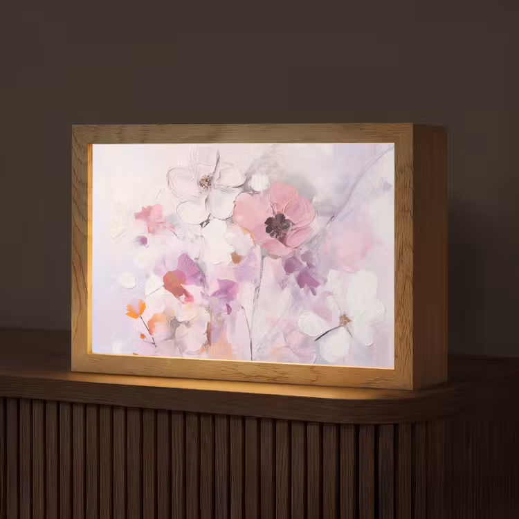 Bloemen - Lila - Watercolor - Kunst Light Box met kabel (Tafellamp) klein -z3d_website