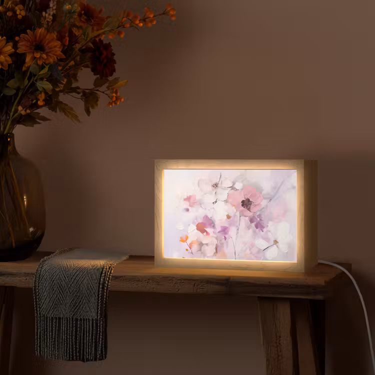 Bloemen - Lila - Watercolor - Kunst Light Box met kabel (Tafellamp) klein -sfeer4