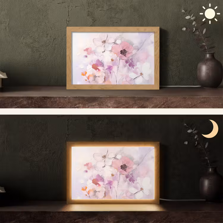 Bloemen - Lila - Watercolor - Kunst Light Box met kabel (Tafellamp) klein -sfeer3