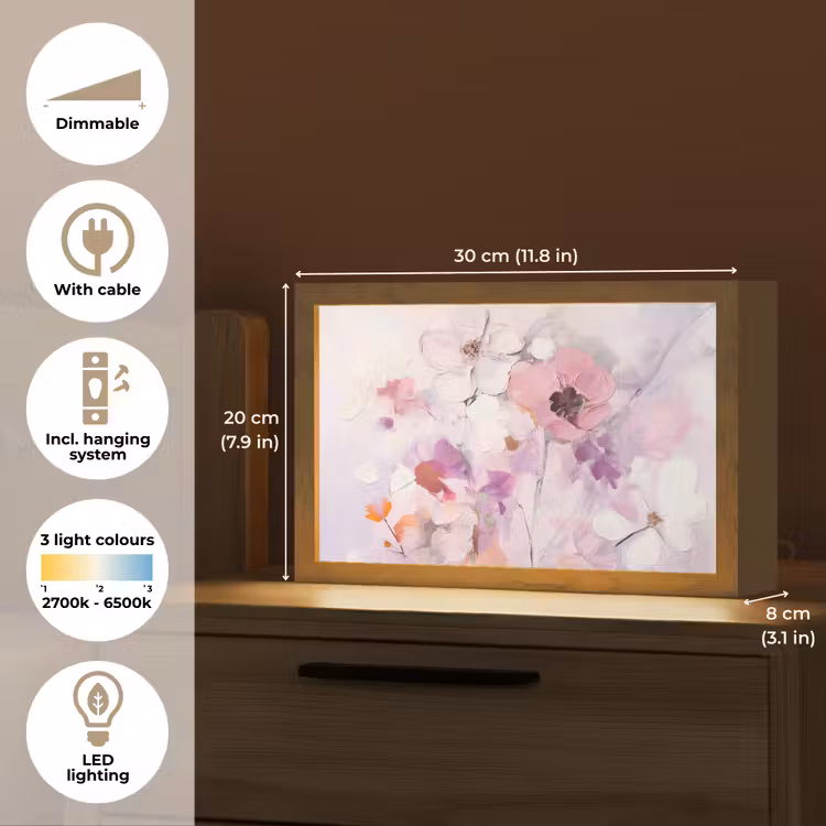 Bloemen - Lila - Watercolor - Kunst Light Box met kabel (Tafellamp) klein -USP_EN