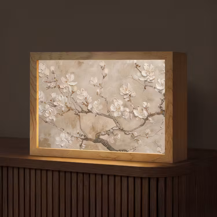 Bloemen - Modern - Beige - Wit - Bloesem Light Box met kabel (Tafellamp) klein -z3d_website