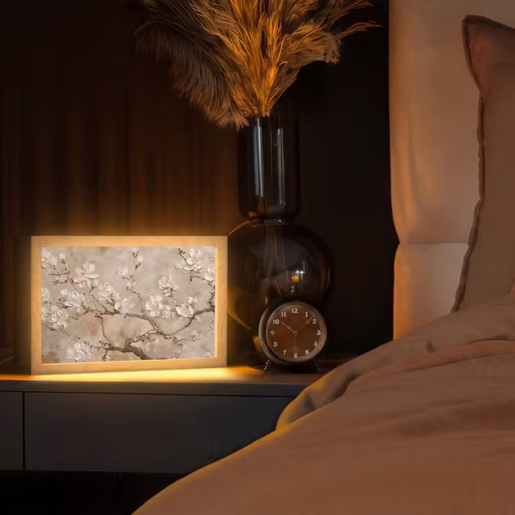 Bloemen - Modern - Beige - Wit - Bloesem Light Box met kabel (Tafellamp) klein -sfeer1