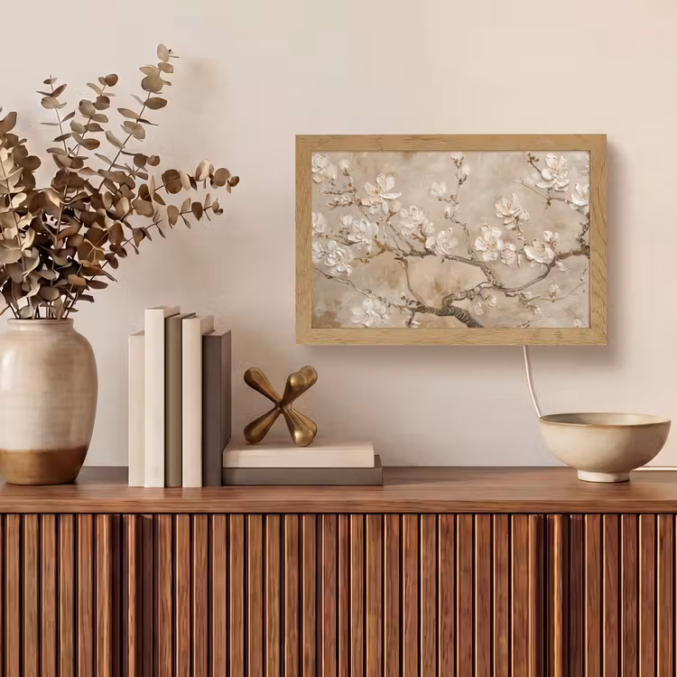 Bloemen - Modern - Beige - Wit - Bloesem Light Box met kabel (Tafellamp) klein -sfeer2