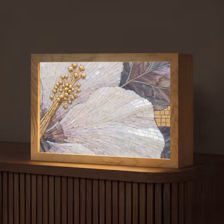 Bloemen - Mozaïek - Kunst - Modern - Goud Light Box met kabel (Tafellamp) klein -z3d_website