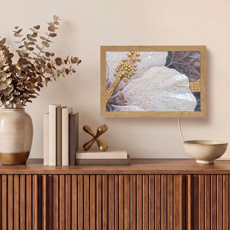 Bloemen - Mozaïek - Kunst - Modern - Goud Light Box met kabel (Tafellamp) klein -sfeer2