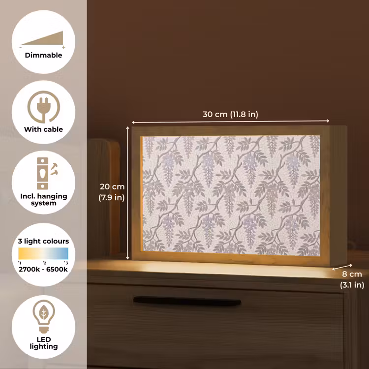 Bloemen - Mozaïek - Natuur - Patroon - Paars Light Box met kabel (Tafellamp) klein -USP_EN
