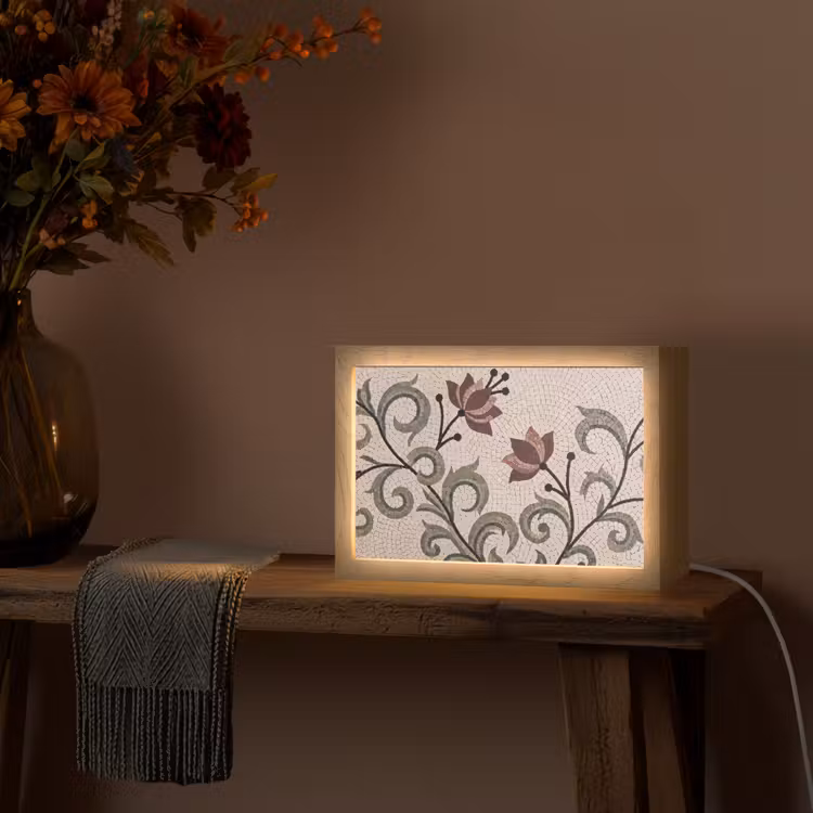 Bloemen - Mozaïek - Patroon - Abstract - Groen Light Box met kabel (Tafellamp) klein -sfeer4
