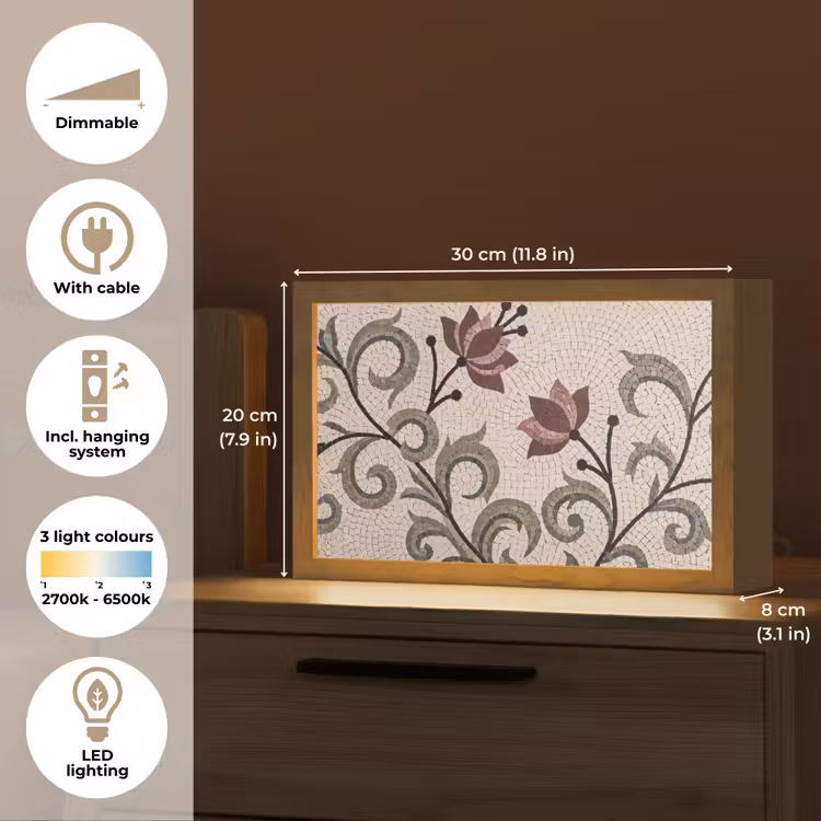 Bloemen - Mozaïek - Patroon - Abstract - Groen Light Box met kabel (Tafellamp) klein -USP_EN