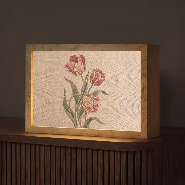 Bloemen - Mozaïek - Rood - Groen - Kunst Light Box met kabel (Tafellamp) klein -z3d_website