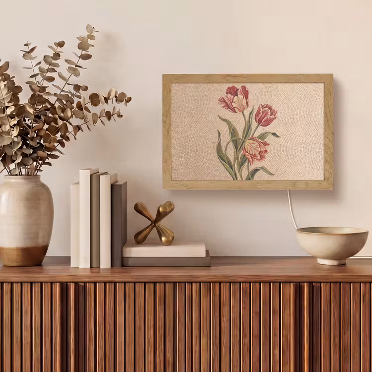 Bloemen - Mozaïek - Rood - Groen - Kunst Light Box met kabel (Tafellamp) klein -sfeer2