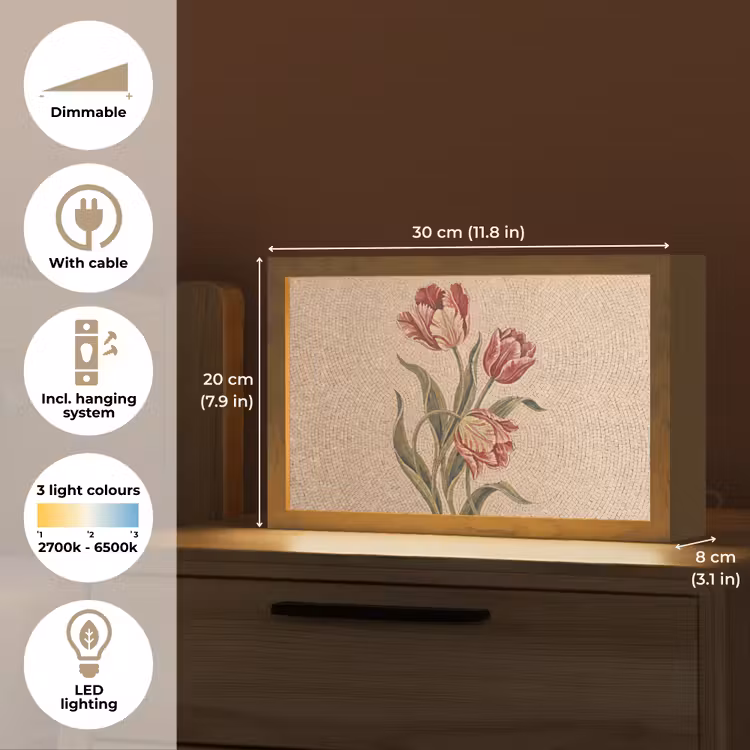 Bloemen - Mozaïek - Rood - Groen - Kunst Light Box met kabel (Tafellamp) klein -USP_EN