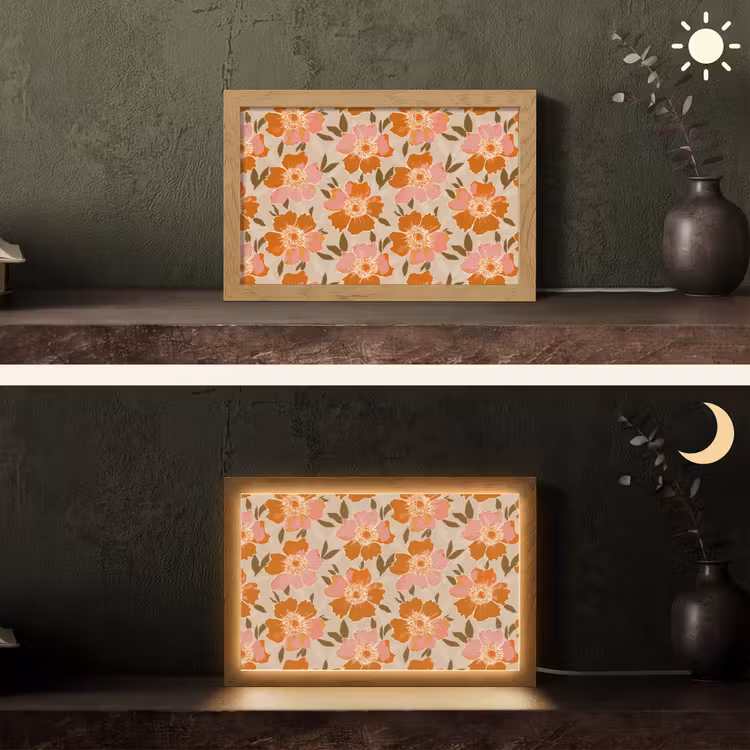 Bloemen - Motief - Retro Light Box met kabel (Tafellamp) klein 924 -sfeer3