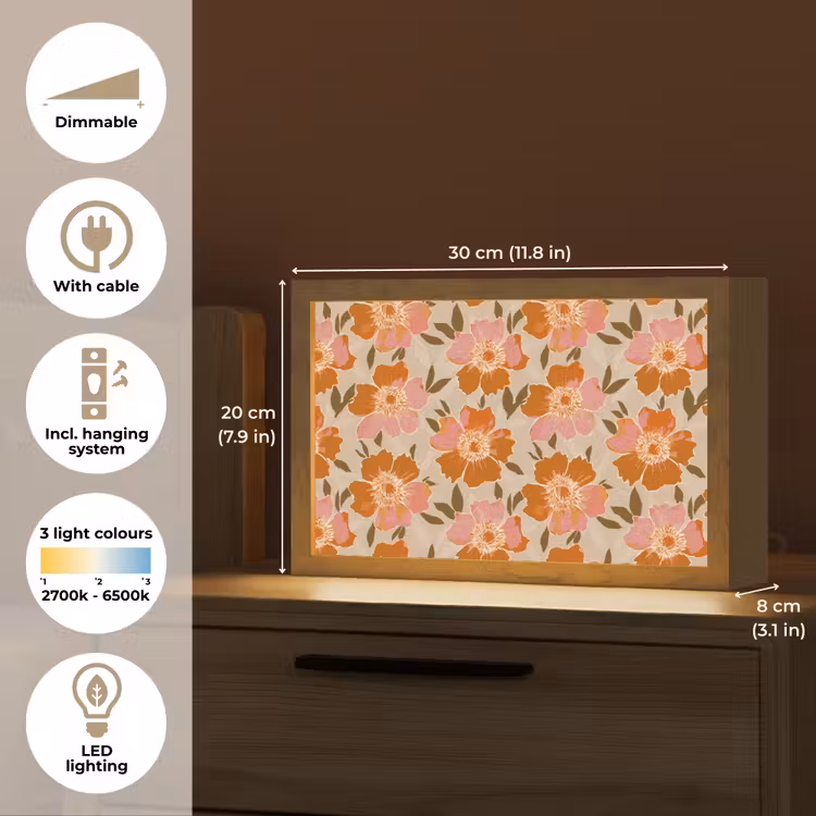 Bloemen - Motief - Retro Light Box met kabel (Tafellamp) klein 924 -USP_EN