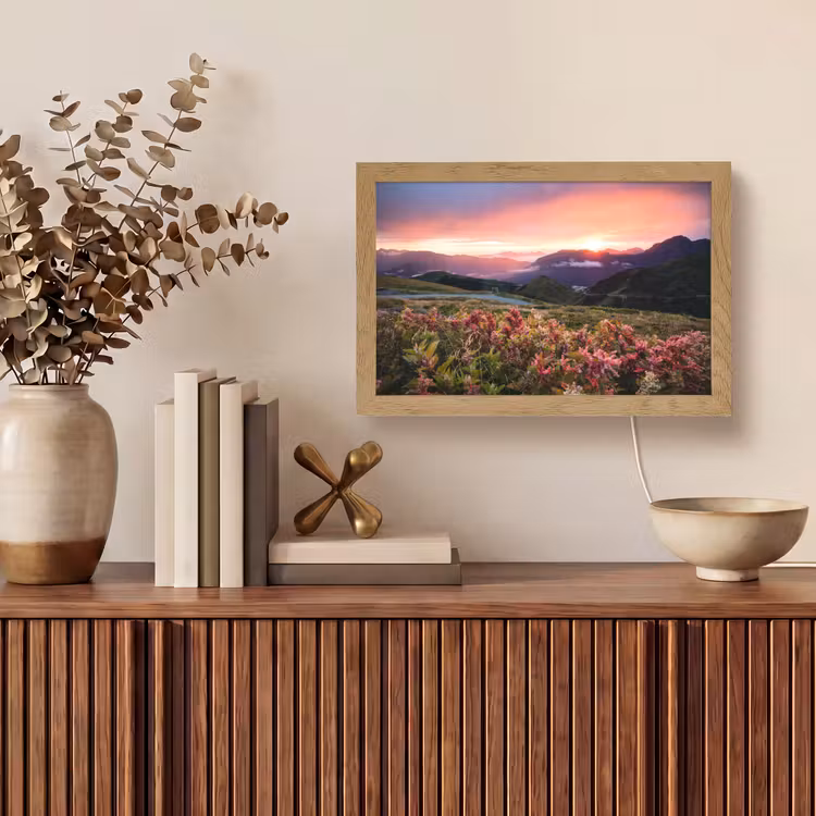 Bloemen - Bergen - Landschap - Nacht - Lucht - Roze Light Box met kabel (Tafellamp) klein -sfeer2