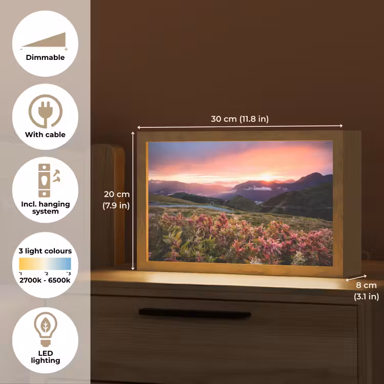 Bloemen - Bergen - Landschap - Nacht - Lucht - Roze Light Box met kabel (Tafellamp) klein -USP_EN