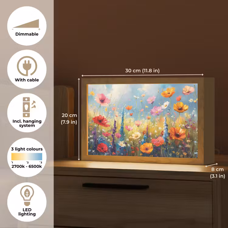 Bloemen - Natuur - Botanisch - Kunst Light Box met kabel (Tafellamp) klein -USP_EN