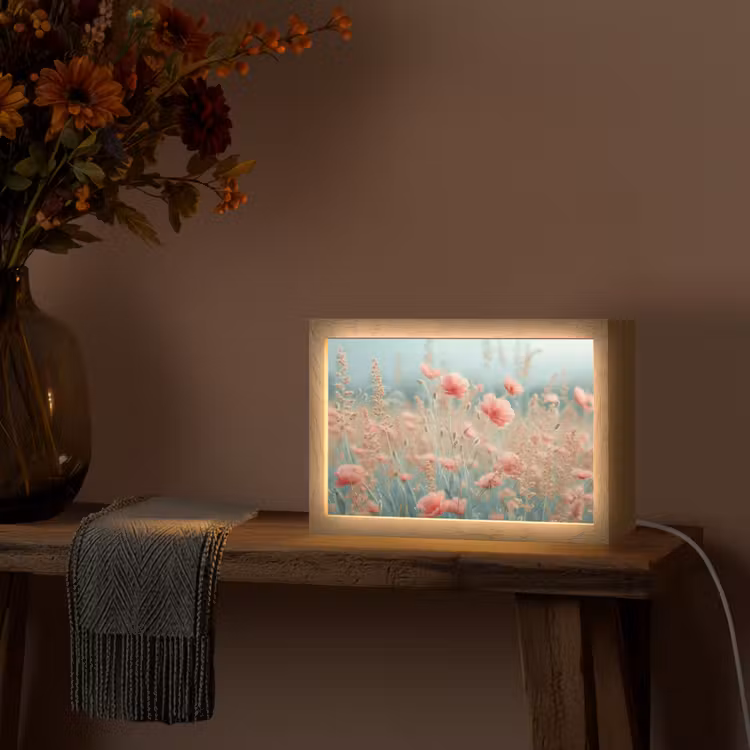 Bloemen - Natuur - Klaprozen - Bloemenveld Light Box met kabel (Tafellamp) klein -sfeer4