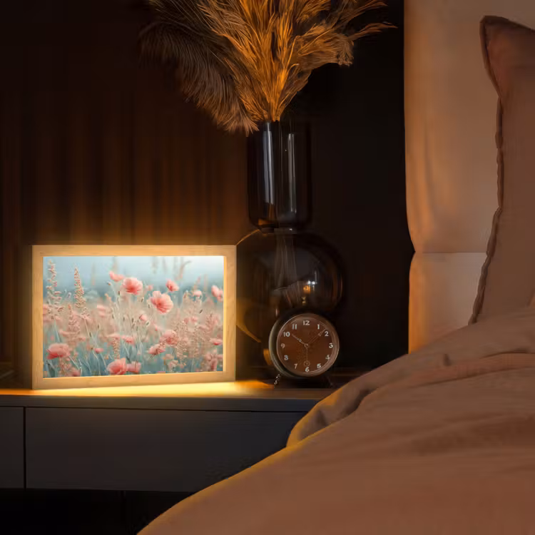Bloemen - Natuur - Klaprozen - Bloemenveld Light Box met kabel (Tafellamp) klein -sfeer1
