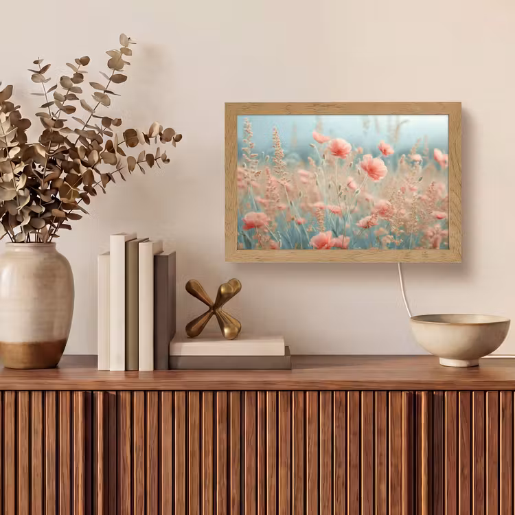 Bloemen - Natuur - Klaprozen - Bloemenveld Light Box met kabel (Tafellamp) klein -sfeer2