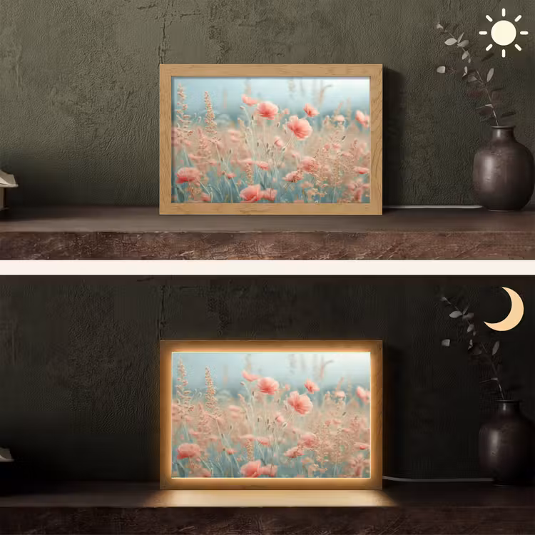 Bloemen - Natuur - Klaprozen - Bloemenveld Light Box met kabel (Tafellamp) klein -sfeer3