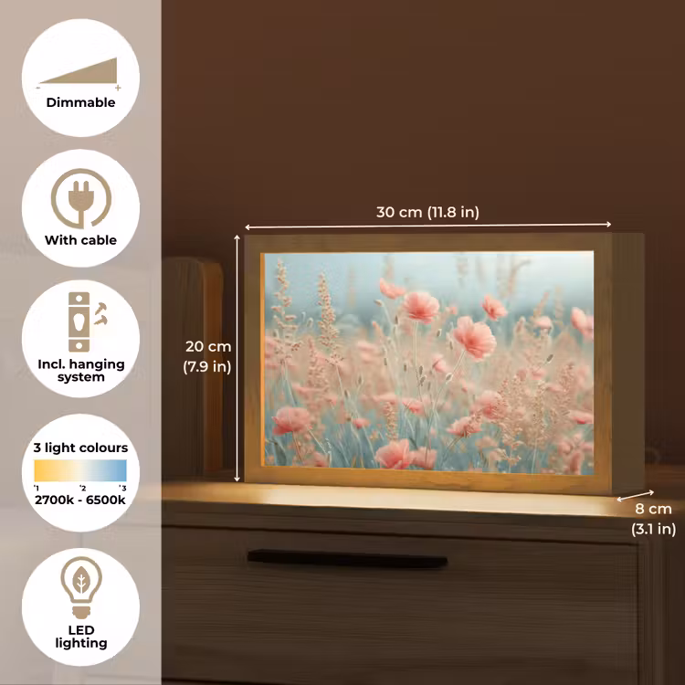 Bloemen - Natuur - Klaprozen - Bloemenveld Light Box met kabel (Tafellamp) klein -USP_EN