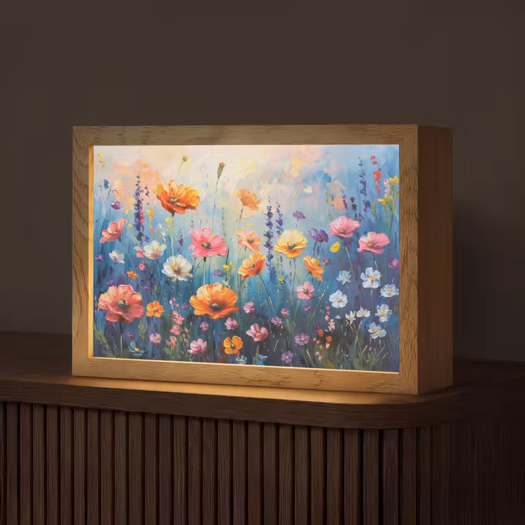 Bloemen - Natuur - Waterverf - Kunst Light Box met kabel (Tafellamp) klein -z3d_website
