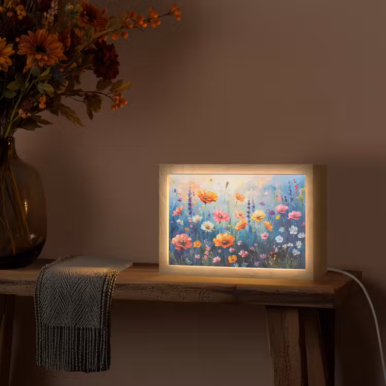 Bloemen - Natuur - Waterverf - Kunst Light Box met kabel (Tafellamp) klein -sfeer4