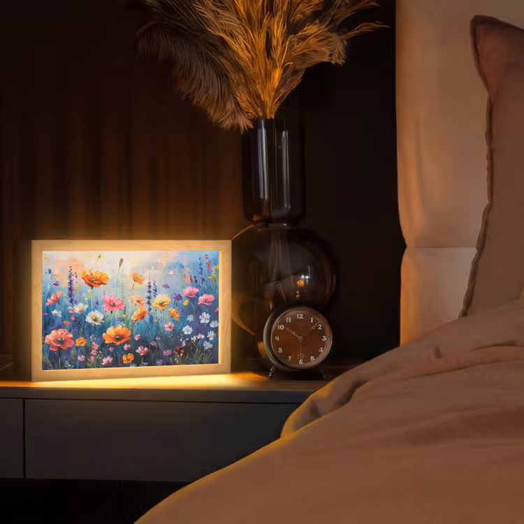 Bloemen - Natuur - Waterverf - Kunst Light Box met kabel (Tafellamp) klein -sfeer1