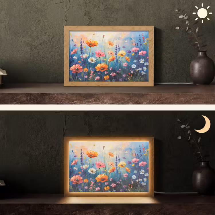 Bloemen - Natuur - Waterverf - Kunst Light Box met kabel (Tafellamp) klein -sfeer3